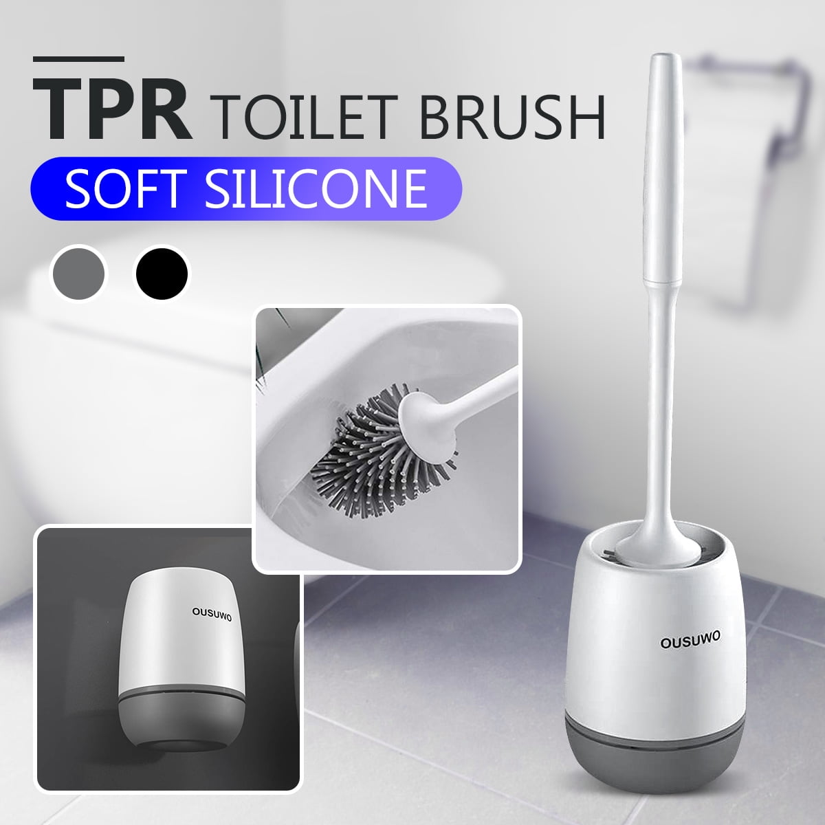 Upgraded Soft Silicone Toilet Brush Soft Bristle Toilet Bowl Brush Holder Cleaning Set Bathroom