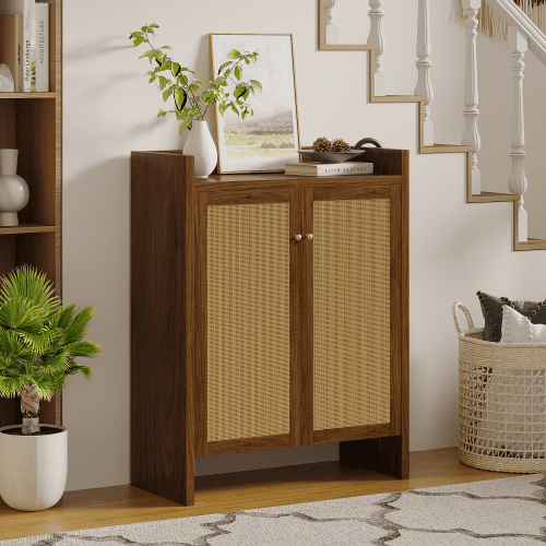 DRNANLIT 42.5" Shoe Cabinet with Doors, 6-Tier Shoe Cabinet with Adjustable Shelves, Wooden Freestanding Shoe Organizer for Entryway,Hallway,Living Room (Walnut)