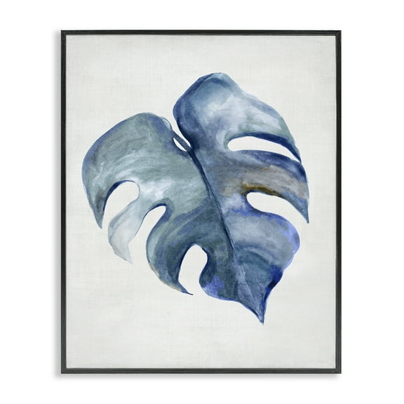 Stupell Industries Blue Monstera Leaf Plants & Flowers Painting Black Framed Art Print Wall Art, 11 x 14
