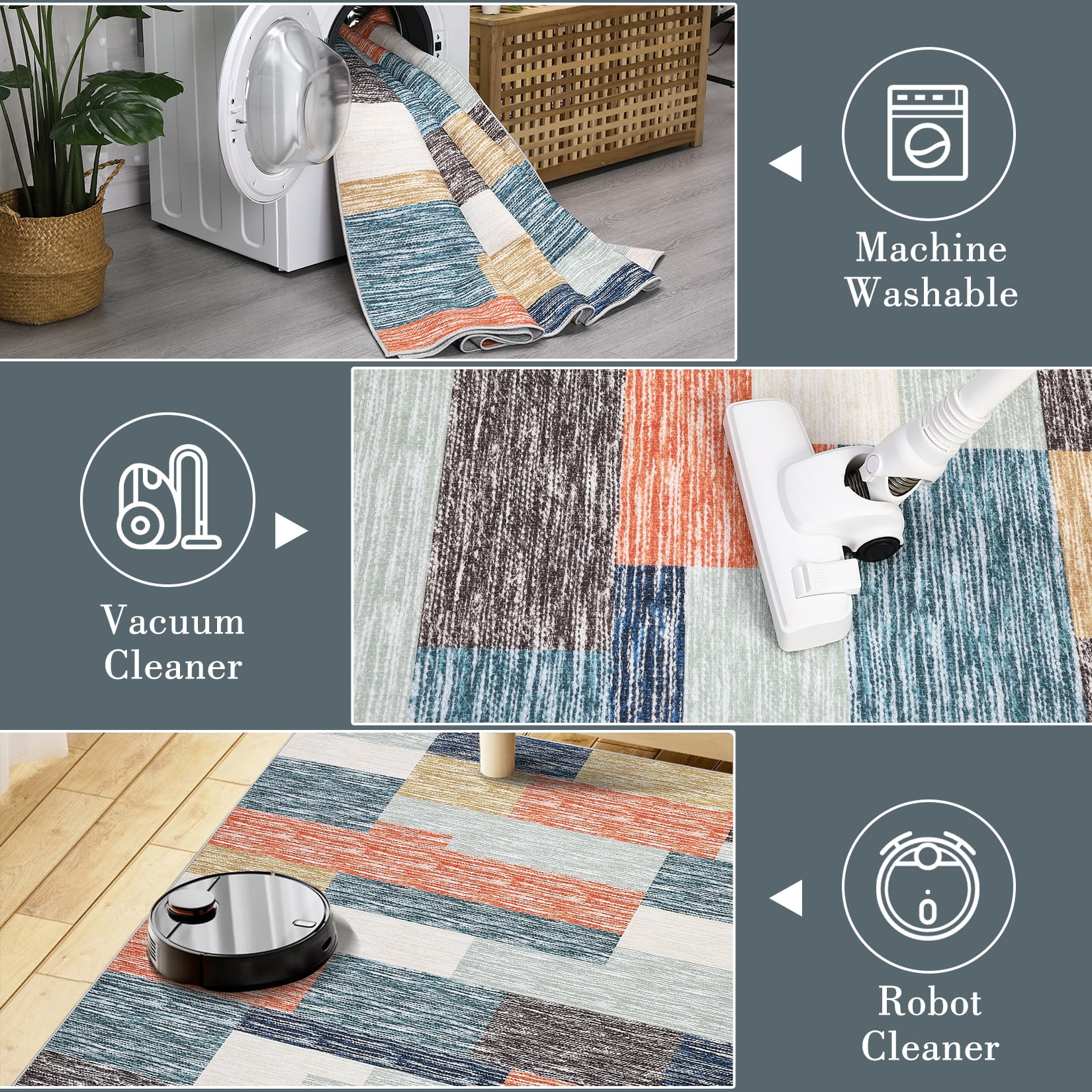 Garvee 8'x10' Living Room Rug Modern Geometric Rug Stain-Resistant Lightweight Rugs for Dining Room Home Office, Blue/Multi
