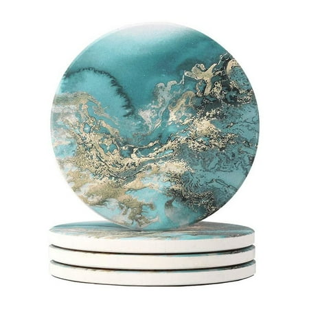 

Saisrt 4Pcs Round Drink Coasters Absorbent Heat Placemat Stone Coaster Set with Cork Base Ceramic Coffee Tea Cup Coasters