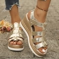 thumbnail image 2 of Rokment Platform Wedge Gladiator Sandals for Women 2026 Classic Vintage Casual Metallic Leather Open Toe Ankle Strap Chunky High Heels Fisherman Dressy Summer Shoes Roman Beach Gold Size 5.5, 2 of 9
