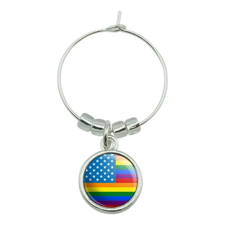 Gay Pride American Flag Rainbow Wine Glass Charm Drink Marker