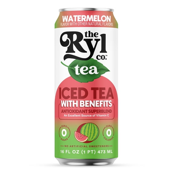 Ryl Iced Tea Watermelon, Zero Sugar Iced Tea, Antioxidant Superblend, 16 fl oz Ready-to-Drink Can