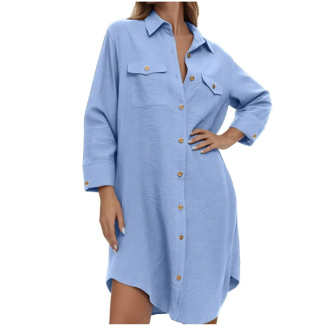Hauts à Manches Longues pour Femmes, Blouse Longue en Lin Ample à Col en V Uni