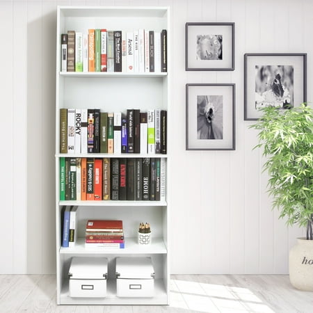 Furinno 5 Cubes Bookcase Space Saver Organizer Bookshelf w/Adjustable Open Shelves,White