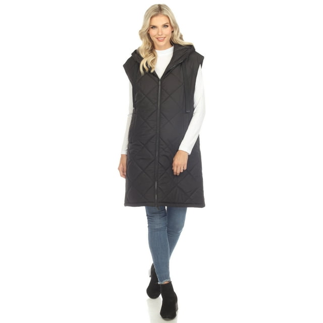 White Mark Women's Long Hooded Puffer Vest