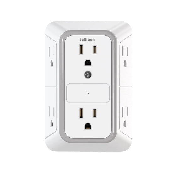 Jcblaon Power Strip Wall Charger 6 AC Outlet Extender, 3-Sided Surge Protector Multi Plug Wall, Adapter Spaced Splitter for Home Office Dorm Tool Room, White