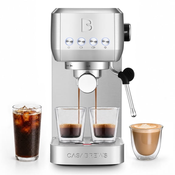 CASABREWS 3700 Essential Espresso Machine, 20 Bar Coffee Maker with PID Temperature Control, Pre-Infusion, Steam Wand & Stainless Steel Design.