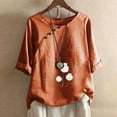 thumbnail image 2 of Womens Tops Under $10 Women Print Short Sleeve Loose Button Round-Neck Shirt Solid Blouse Tops Orange S, 2 of 6