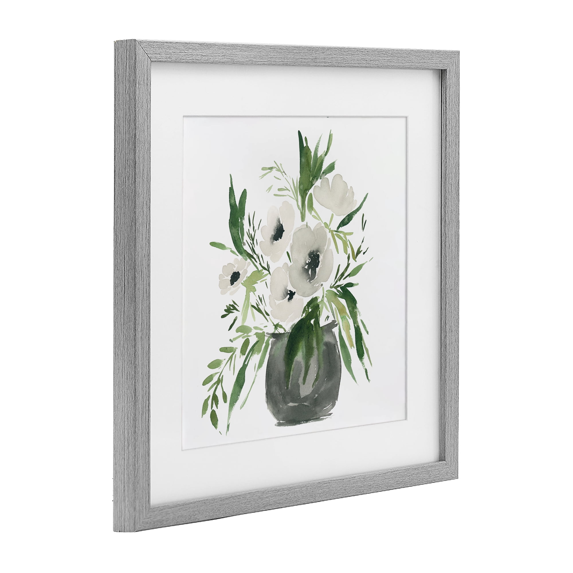Stupell Industries Rounded White Anemones Gray Framed Print Under Glass, design by Lucille Price