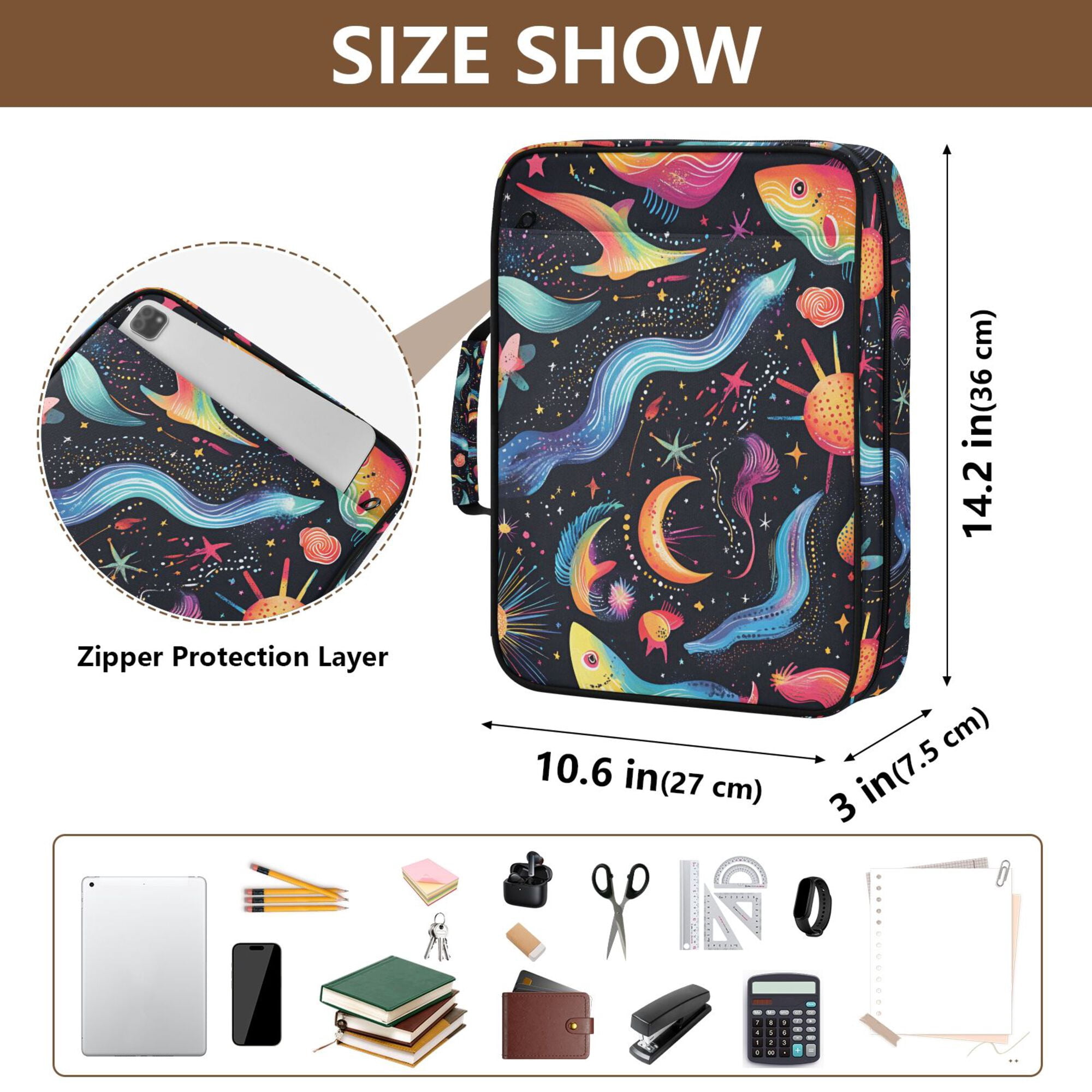 FORMRS Accordion File Folder A4 Size 7-Pocket Expanding Document Organizer Bag with 3 Ring Binder, Zodiac Stars