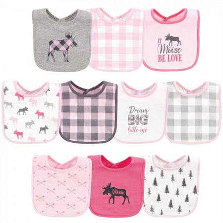 UPC: 0660168538687 | Hudson Baby Infant Girl Cotton Bibs  Pink Plaid Moose  One Size