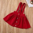 thumbnail image 4 of Baby Girls Solid Suspender Dress Bowknot Button Sleeveless Strap Backless Ruffle Velvet Dress, 4 of 7