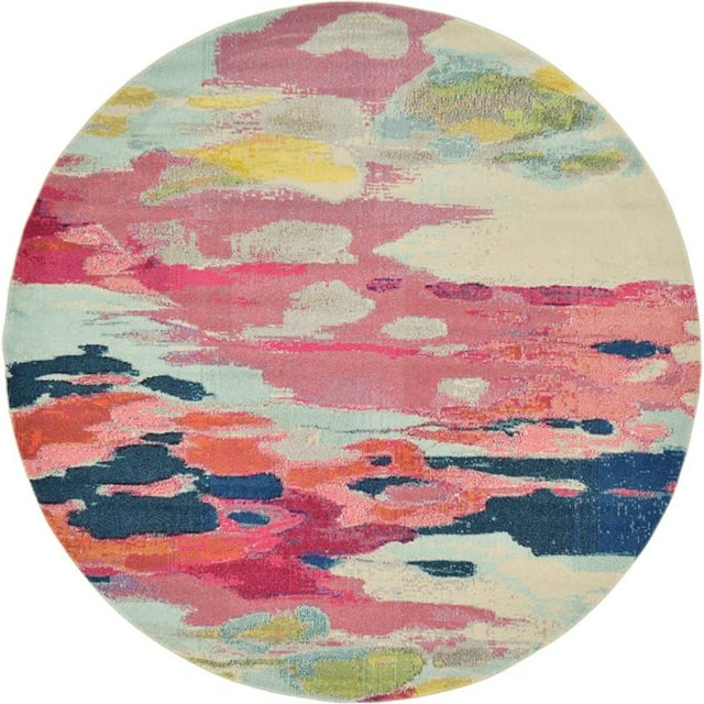 Unique Loom Estrella Couleurs Claires Zone Tapis 8' x 8' Rond Rose/ivoire