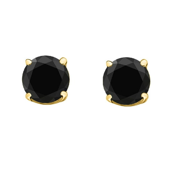 AoneJewelry2.50 CaratsW Round Black Diamond Solitaire Stud Earrings for Women In 14K Yellow Gold Prong-Setting