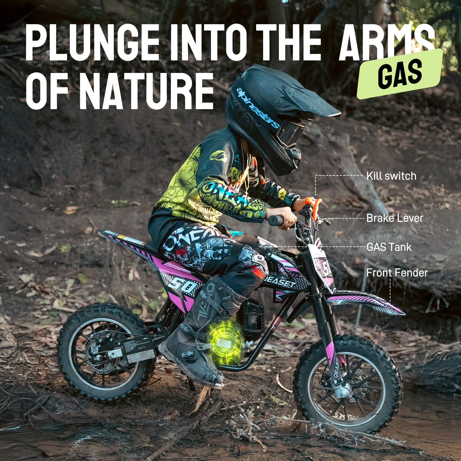 Gas Dirt Bike,50cc 4-Stroke Gas Powered Mini Bike for Adults & Teens,with Disc Brakes&Suspensions,Up to 25 Mph