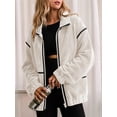 thumbnail image 5 of Women Coat Casual Lapel Full Zip Fleece Jacket Long Sleeve Oversized Warm Winter Outwear with Pockets Apricot Color M, 5 of 7