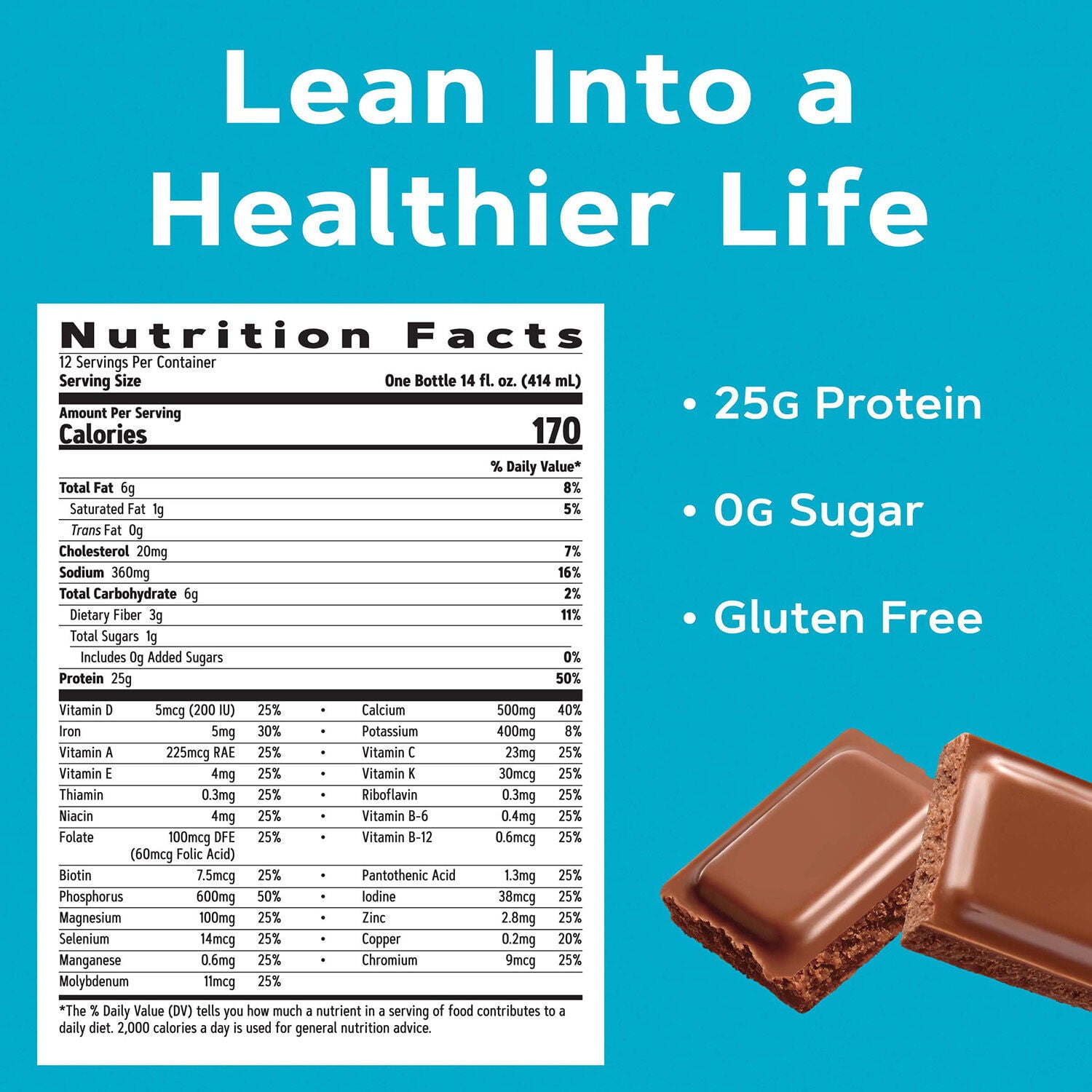 GNC, Protein Shake, 14 oz Bottle, Pack of 12, Swiss Chocolate