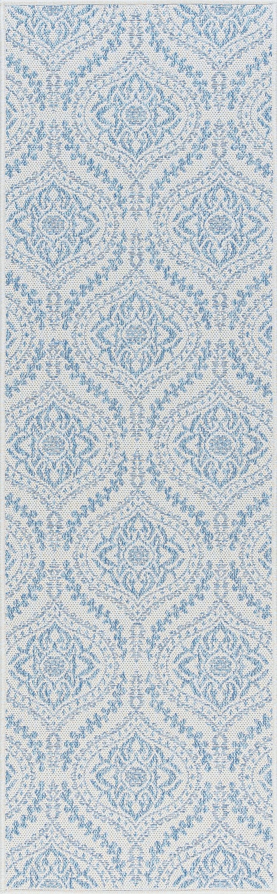 Bliss Rugs Damask Indoor Outdoor Rug Water Resistant Runner Rugs for Patio, Hallway, Entryway, Deck, Cream ,2' x 8'