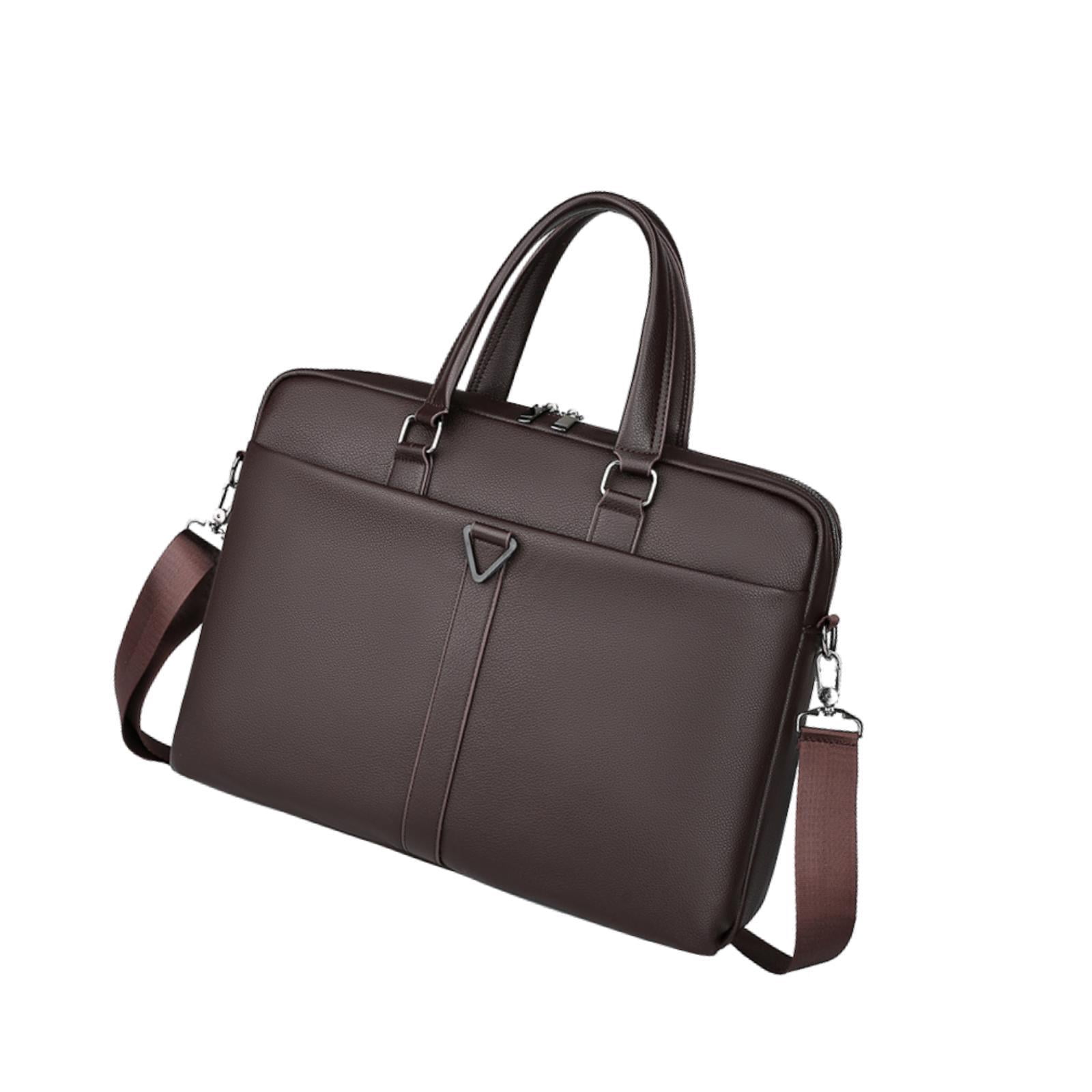 Wxqbjtam Mens Business Bag Briefcase with Shoulder Strap Large Capacity Handbag Crossbody PU Brown