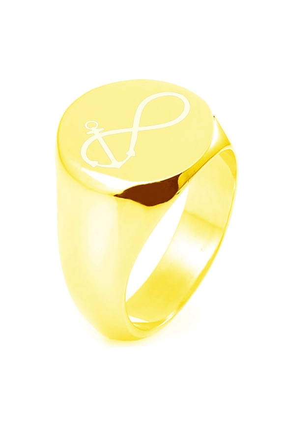 Sterling Silver Infinity Nautical Anchor Engraved Round Flat Top Polished Ring