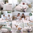 thumbnail image 6 of Easter Rabbit Twin Size Comforter Set, Grey Rabbit Biting A Pink Tulip Floral Pink Plaid Bedding for All Seasons, 4 Pcs Bed Set, 1 Quiltcover (68"x86") ,1Sheet(67"x116"), 2Pillowcases (30"x20"), 6 of 9