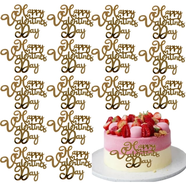 Adornos para tartas Hayooha Happy Valentine's Day, 16 unidades, dorados