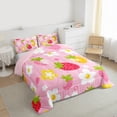 thumbnail image 3 of Manfei Strawberry Child Bedding Comforter Set, Cartoon Fruit Print Twin Comforter Sets, Pink Blossoms Floral Reversible Bedding Set, Lightweight Room Decor, 2-Piece, 3 of 8
