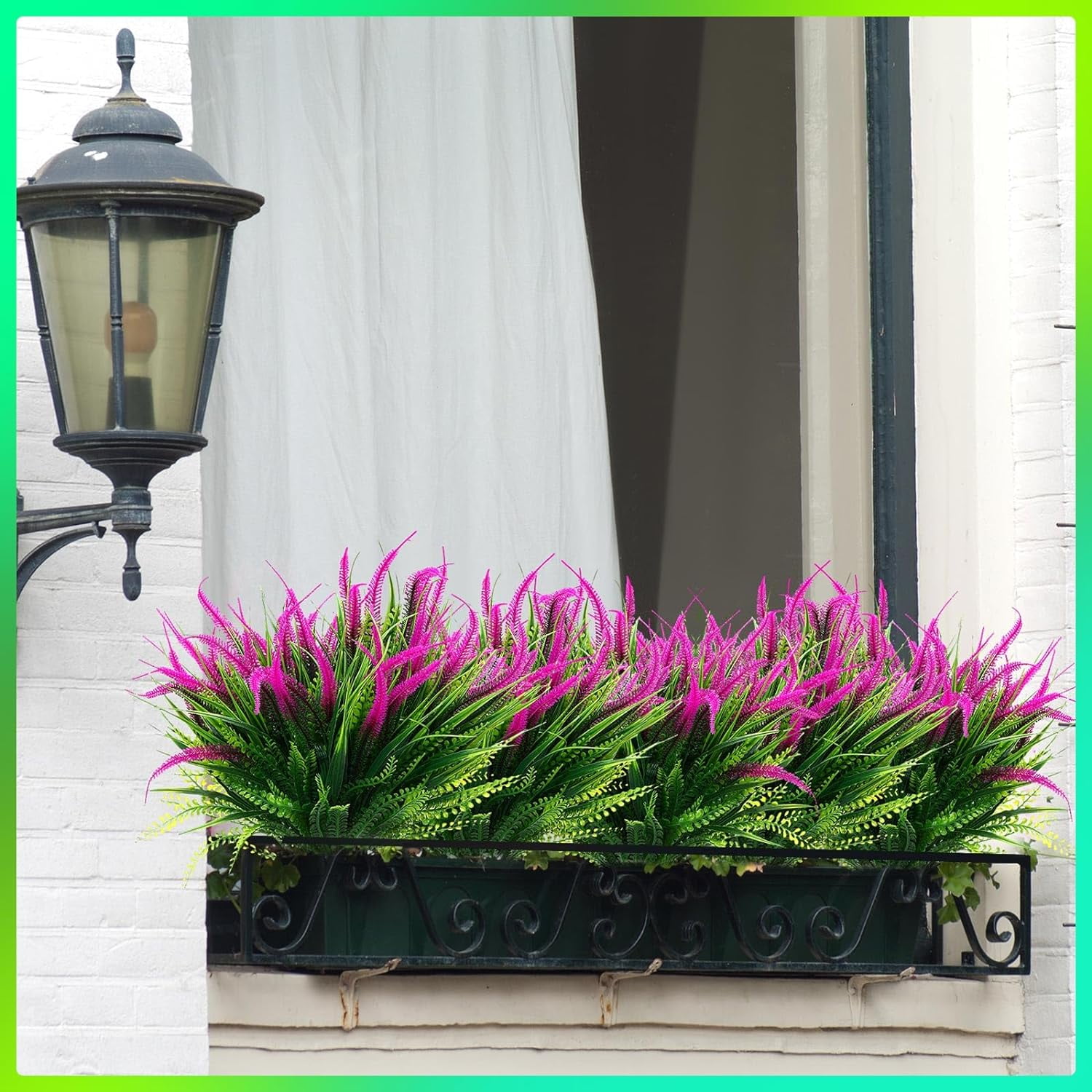 12 Bundles Artificial Plant Flowers for Outdoors - UV Resistant Fake Plastic Greenery Shrubs Faux Plants - Indoor Outside Garden Window Box Planters Porch Home Indoor Decoration