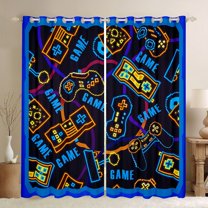 Homewish Video Game Curtains Pack of 2 (42x84 Each) for Female Men Adults,Abstract Gamepads Curtains Blackout,Geometric Stripes Bedroom Curtains,Microfiber Bedroom Decor