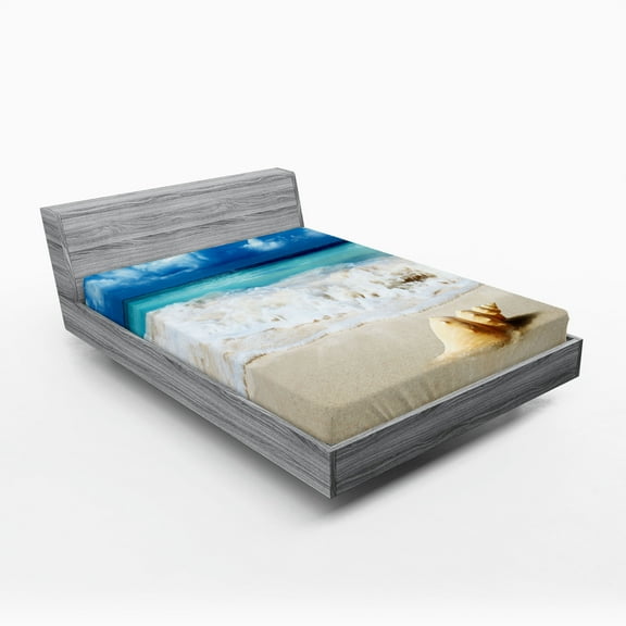 Ambesonne Beach Fitted Sheet, Nautical Sunny Coastline, California King, Sand Brown Aqua Blue