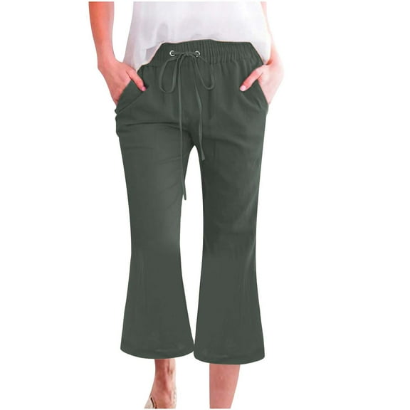 ZSQDM Womens Casual Pants Women's Fashionable Casual Cotton And Linen Pocket Waist Slim Bell Bottom Pants