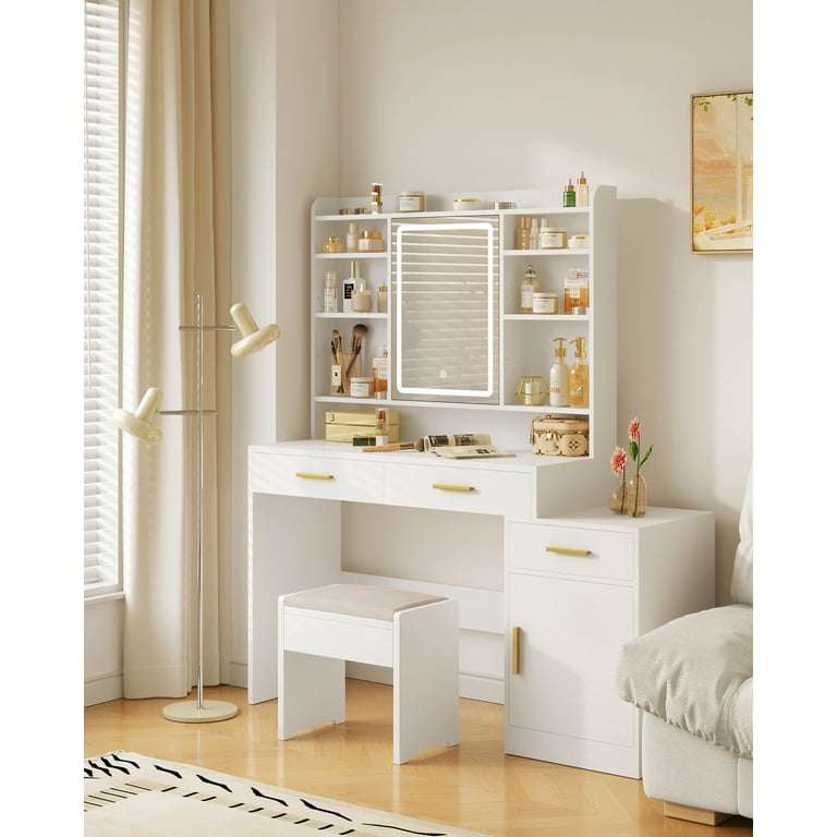 Makeup Vanity Dressing Table with 3 Drawers, Storage Cabinet