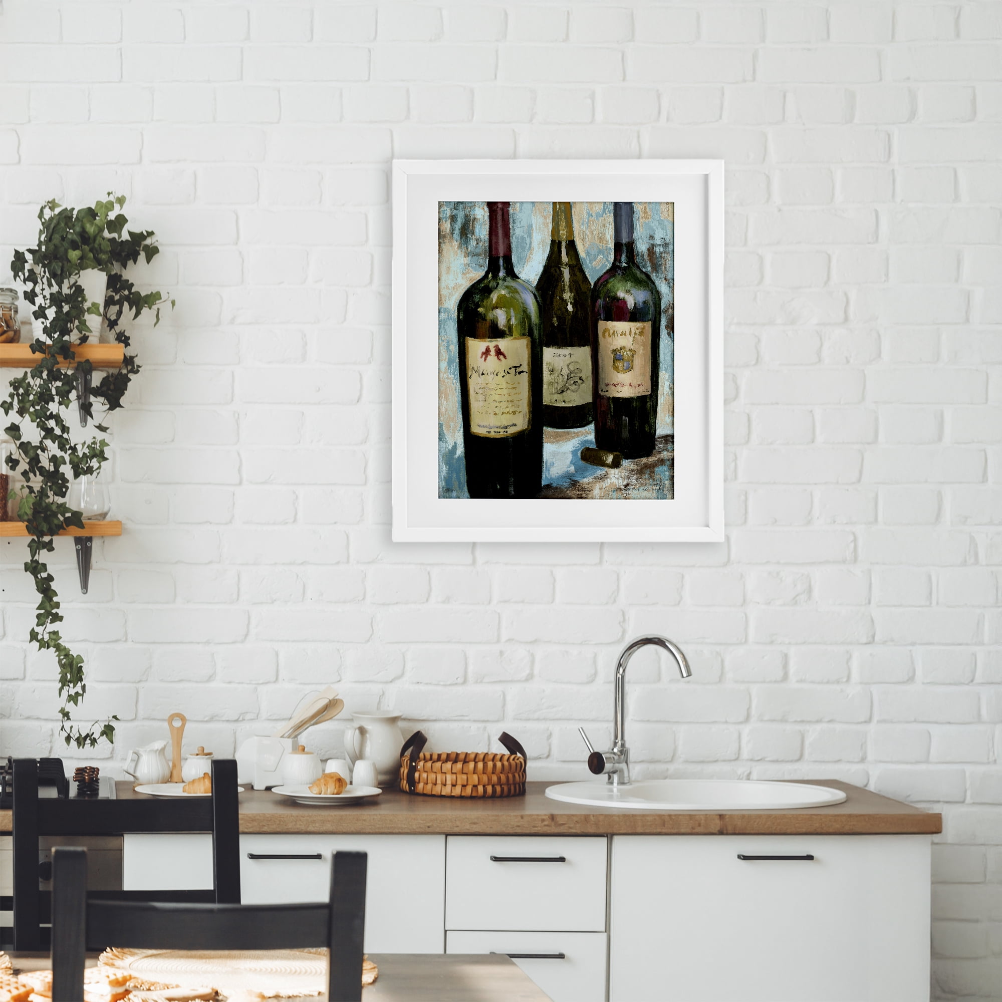Stupell Industries Labeled Wine Bottle Trio White Framed Print Under Glass, design by Lanie Loreth