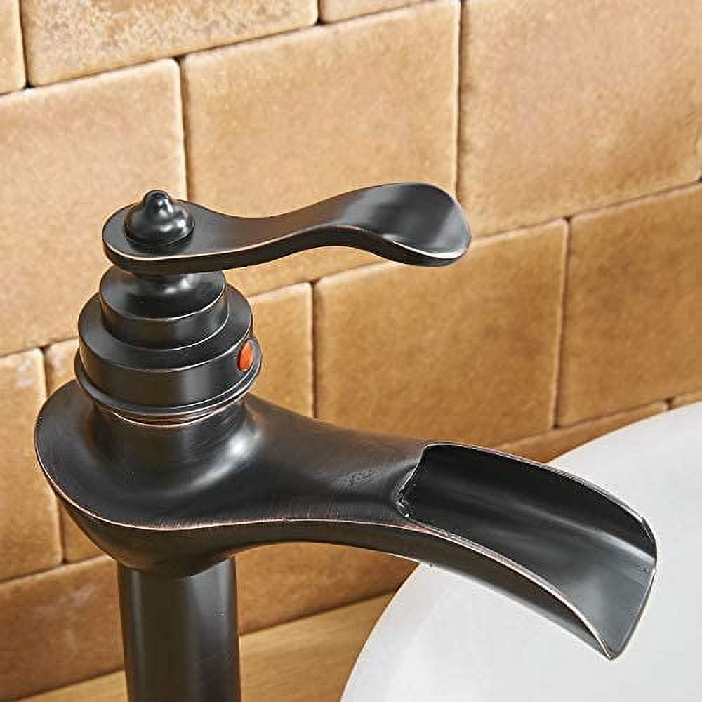 BWE Vessel Sink Faucet with Drain Assembly and Supply Hose Single-Handle Single Hole Bathroom Faucet Waterfall Lavatory Mixer Tap Oil Rubbed Bronze Tall Body