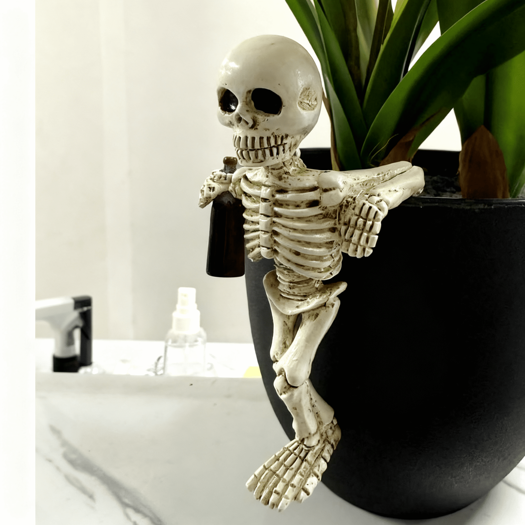 Weather-Resistant Skeleton Statue 5.1 Inch for Garden and Flower Pot Decoration