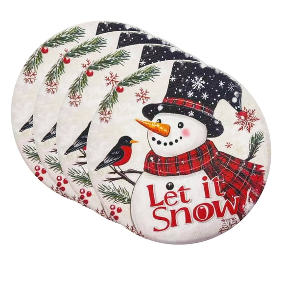 Evlmd Christmas Placemats, Vinyl Woven Place Mats for Kitchen Table Indoor/Outdoor, Washable Wipeable Dining Blue Placemats Set of 4, 12x18 Inch