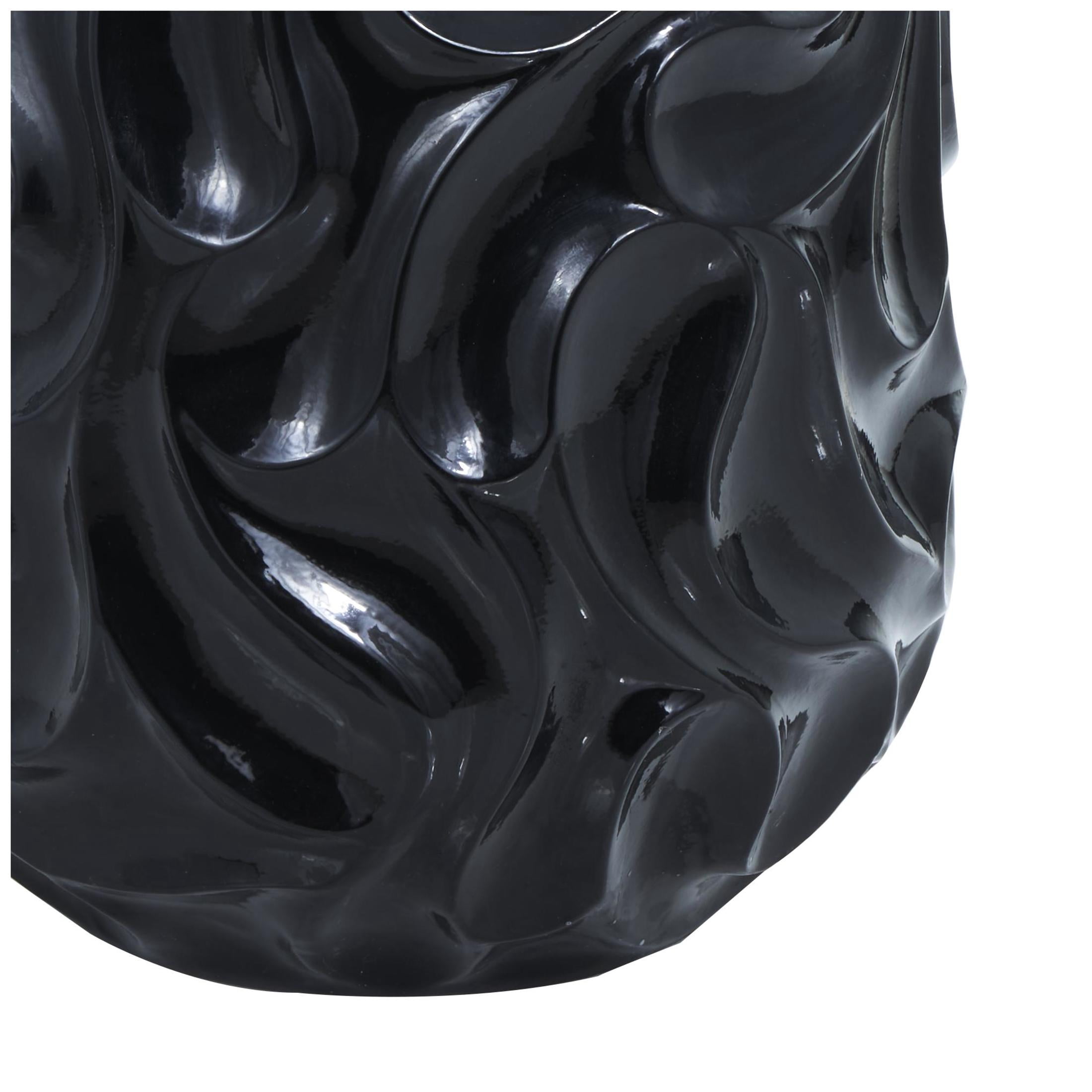 DecMode 24" Abstract Large Wavy Textured Floor Black Resin Vase