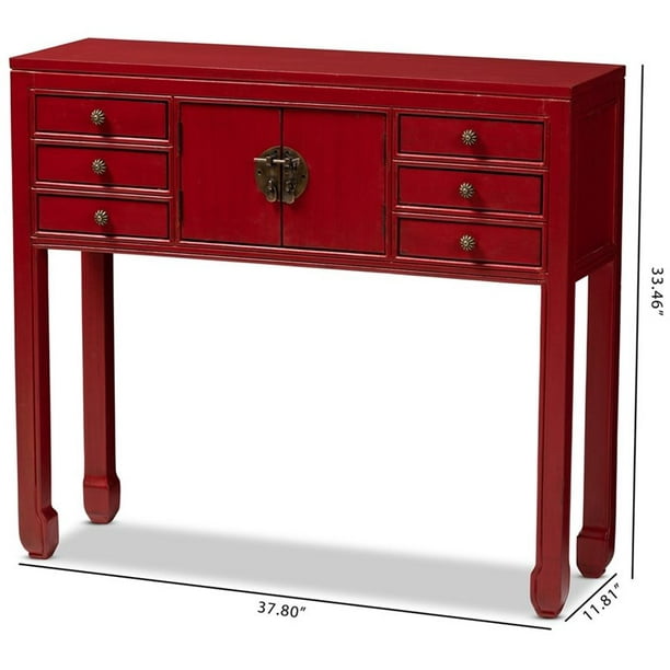 Bowery Hill 6 Drawer Console Table in Red and Bronze