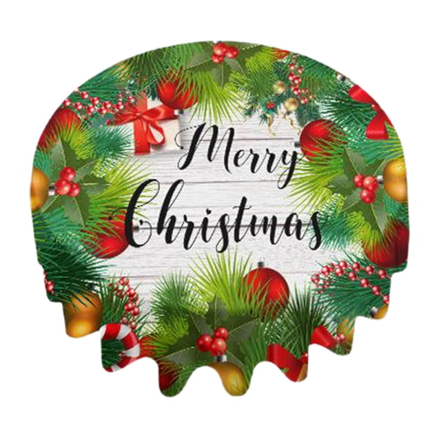 B Christmas Round Tablecloth Waterproof Holiday Table Cover Festive Design For Dining Room Home Decor Size 60 Inches Diameter