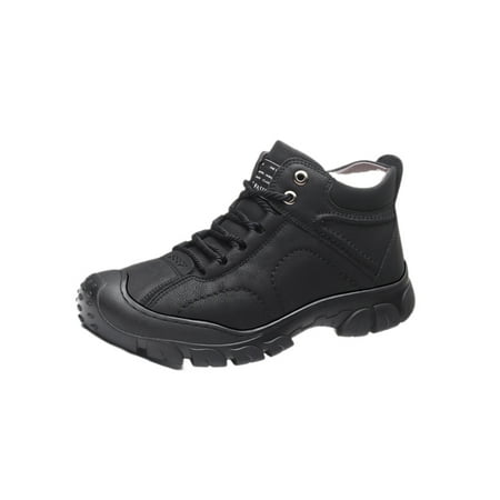 

Gomelly Mens Fashion Ankle Boot Non-Slip Snow Boots Hiking Breathable Plush Lined Leather Shoe Black 10