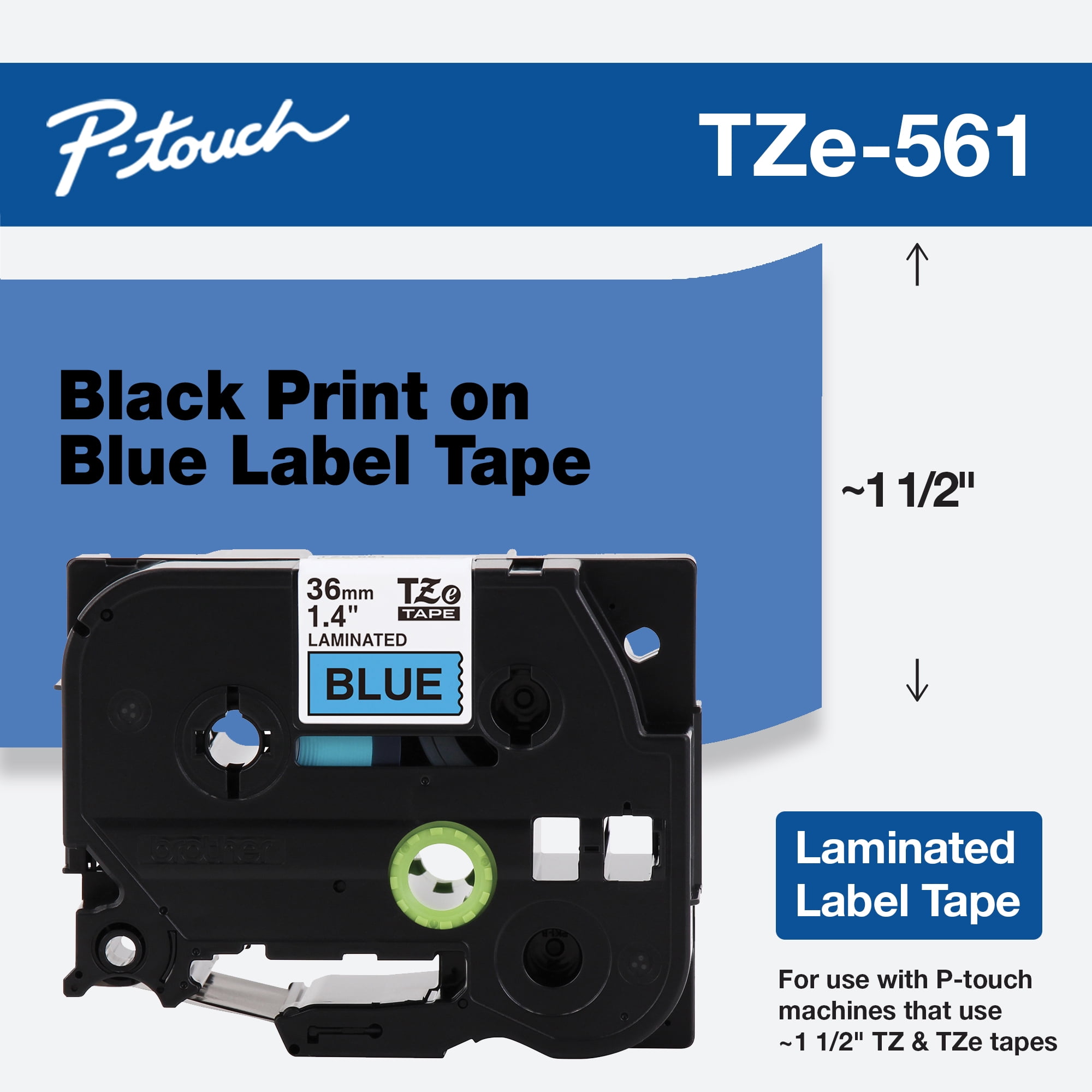 Brother P-Touch TZe-561 Black on Blue Label Laminated Tape, 1.4 in x 26.2 ft