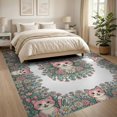 thumbnail image 3 of ODIKA 8'x10' Washable Area Rug Non-Slip Chair-Friendly Mat Wildflower Border Blooming Flower Cute Kittens Ribbon Cartoon Boho Refined for Dining Room, Large Office, Lounge, 3 of 7