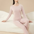 thumbnail image 7 of Womens Underwear Thermal Sets Soft Cotton Slim Fitted 2 Piece Base Layer Outfits Long Sleeve Top and Legging Pants (L, Pink 02), 7 of 7