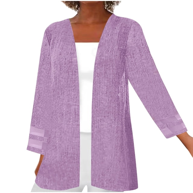 Timegard Cardigan Léger pour Femmes Grande Taille Ouvert devant Respirant Vestes Manches 3/4 Mode Automne