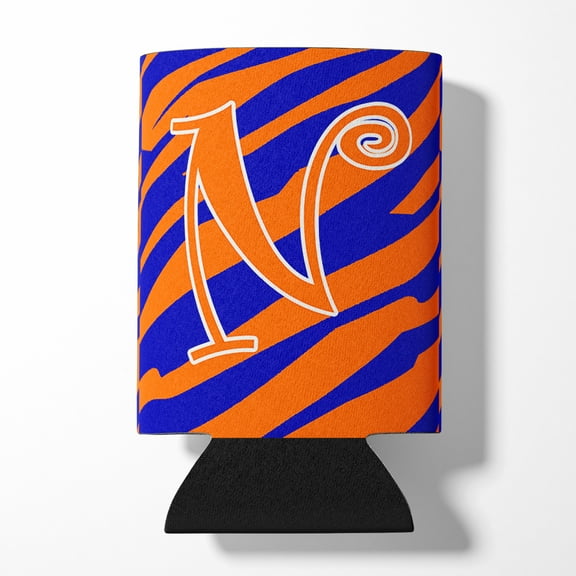 Letter N Initial Tiger Stripe Blue and Orange Can or Bottle Hugger