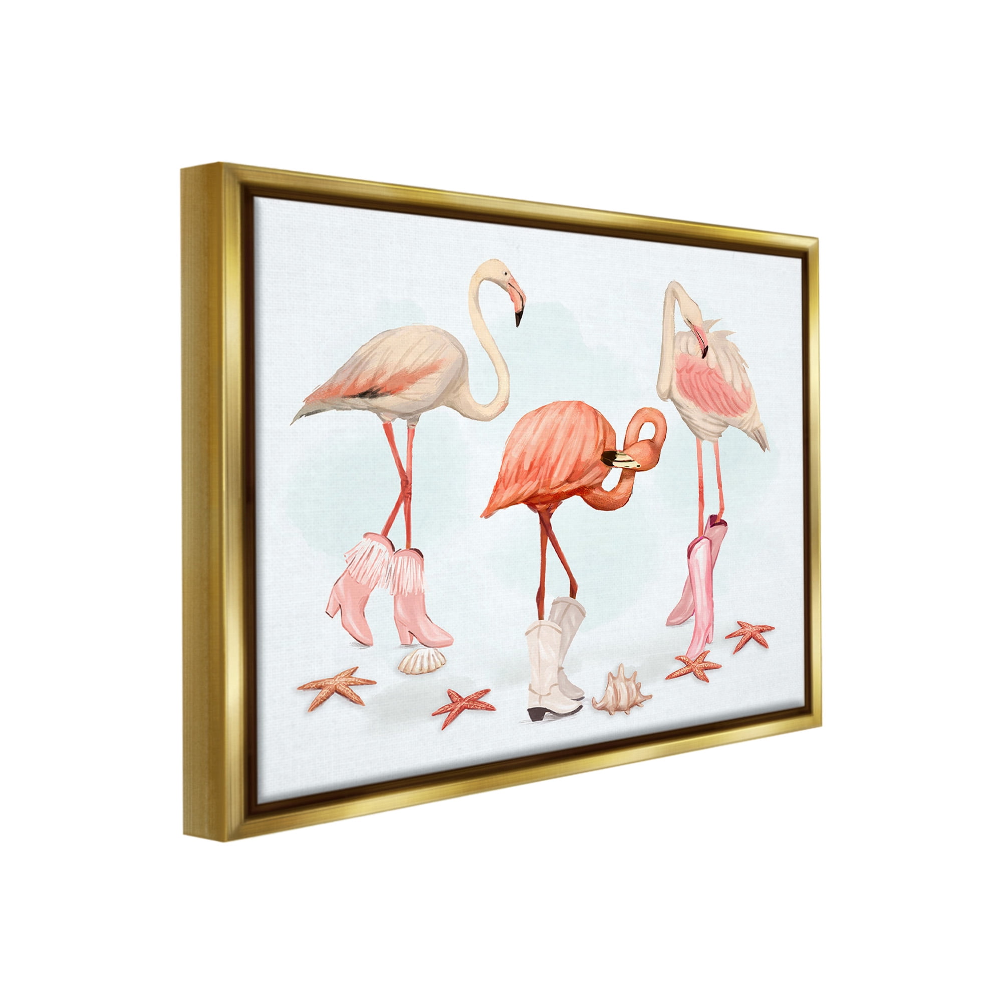 Stupell Industries Minimal Cowgirl Flamingos Animals & Insects Painting Gold Floater Framed Canvas Art Print Wall Art, 21 x 17