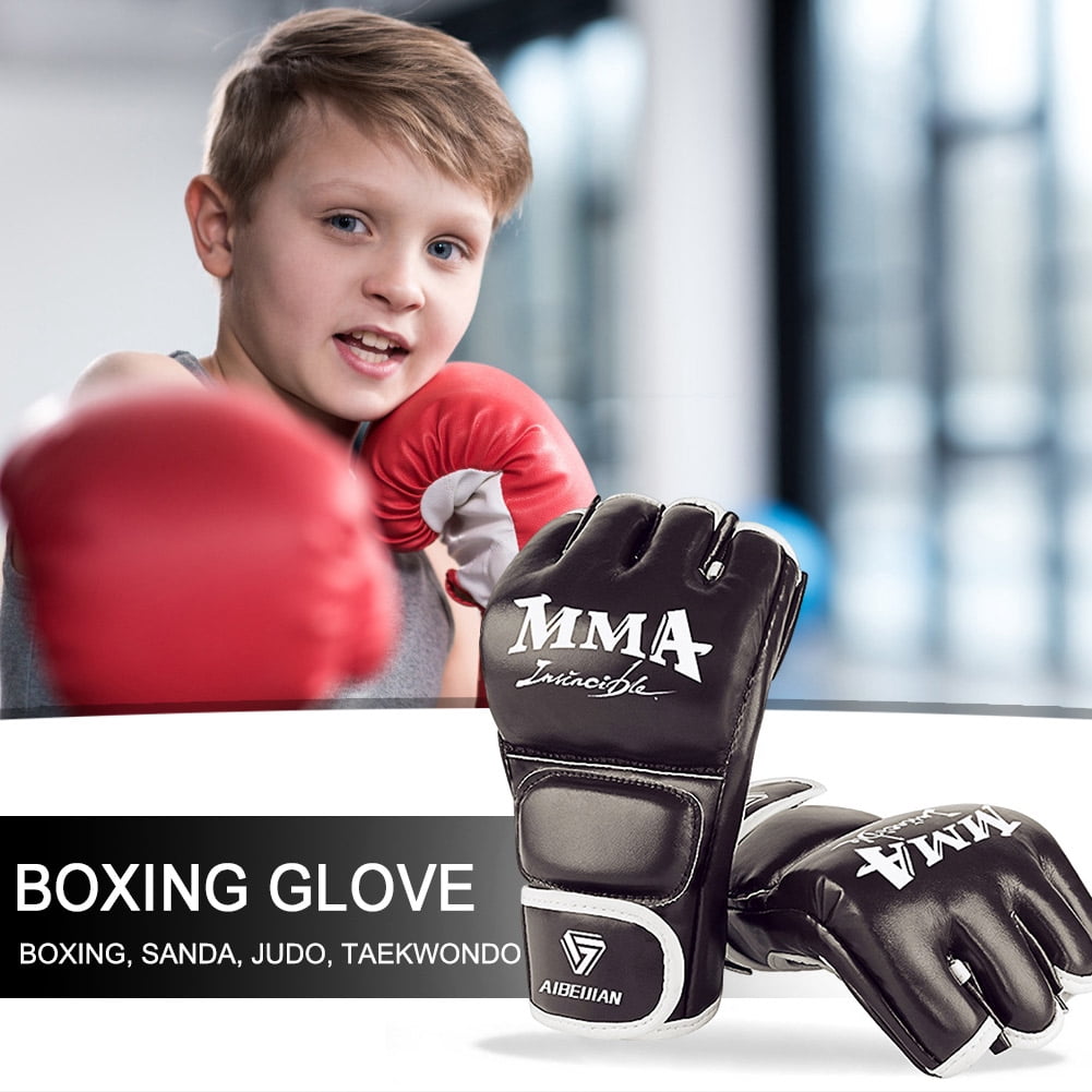 BLEEUS Half Finger Boxing Gloves Wearable Pu Breathable Sports Equipment Fitness Supplies (Black M)