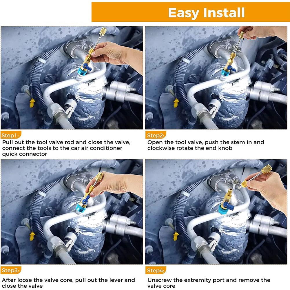 1 Set R134A Valve Core Quick Remover Installer Tool Set, AC High Low Pressure Valve Core Remover Tools Kit for R134A Refrigerant Air Conditioner System